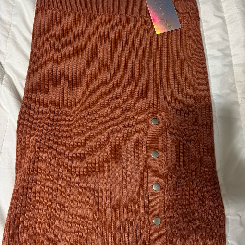 Say What? Ribbed Button-Front Pencil Skirt in Rust Brown